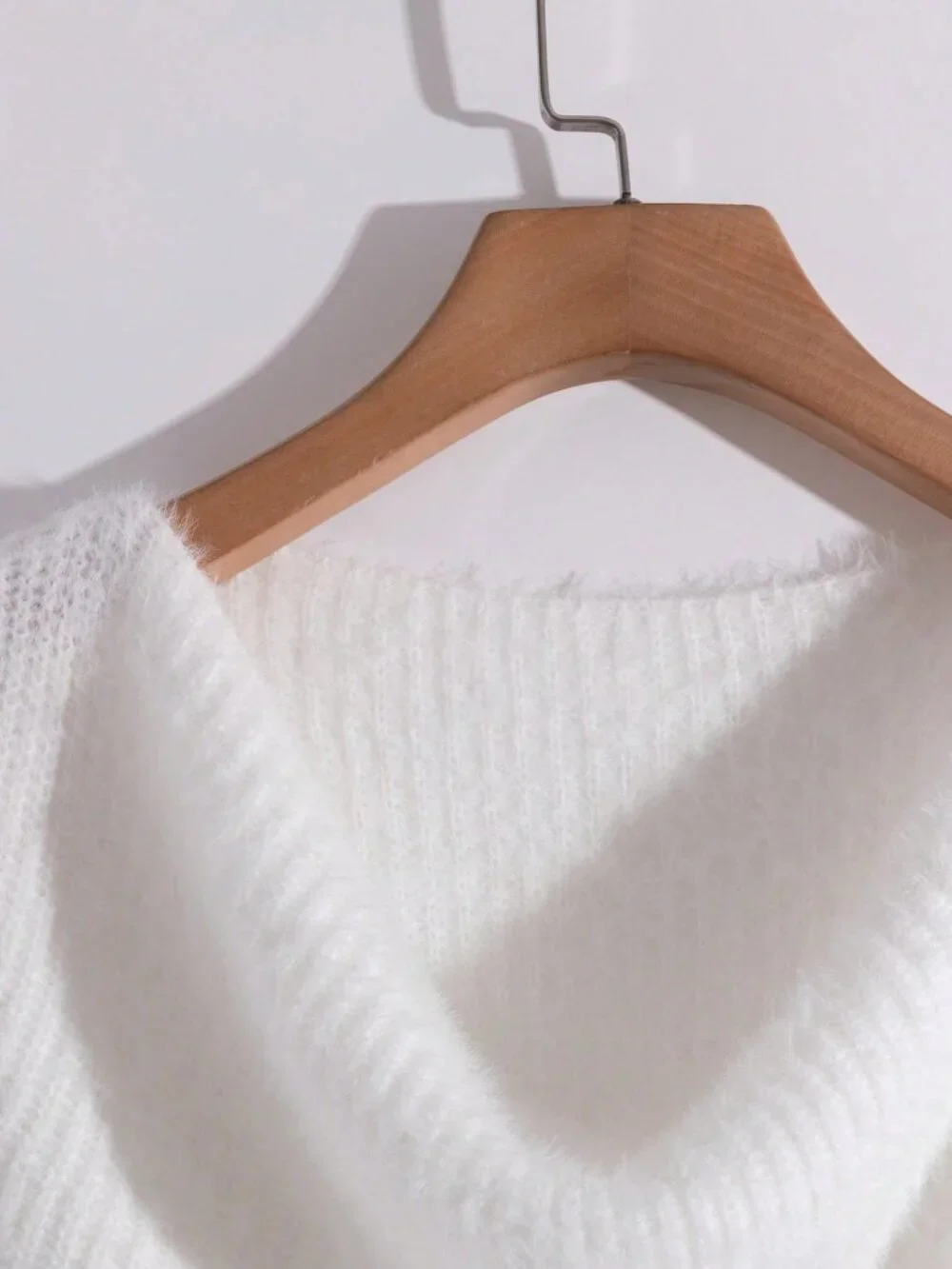 White Casual Women's Cowl Neck Rib-Knit Flare Sleeve Slim Top